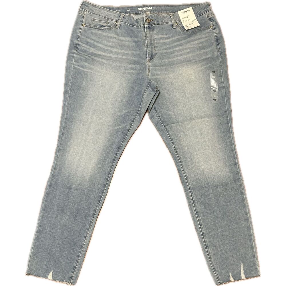 Sonoma Supersoft Midrise Stretch Light Wash Fray Skinny Jeans Sz 18